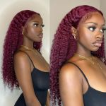 99J Color Burgundy Curly Hair HD Lace Front Wig 180% Density