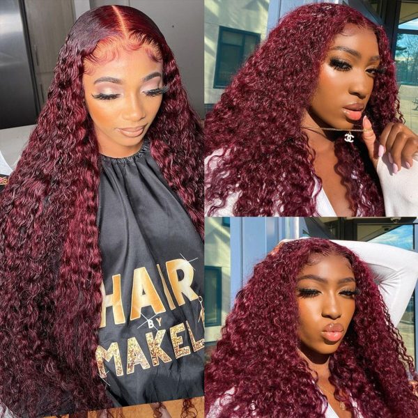 99J Color Burgundy Curly Hair HD Lace Front Wig 180% Density