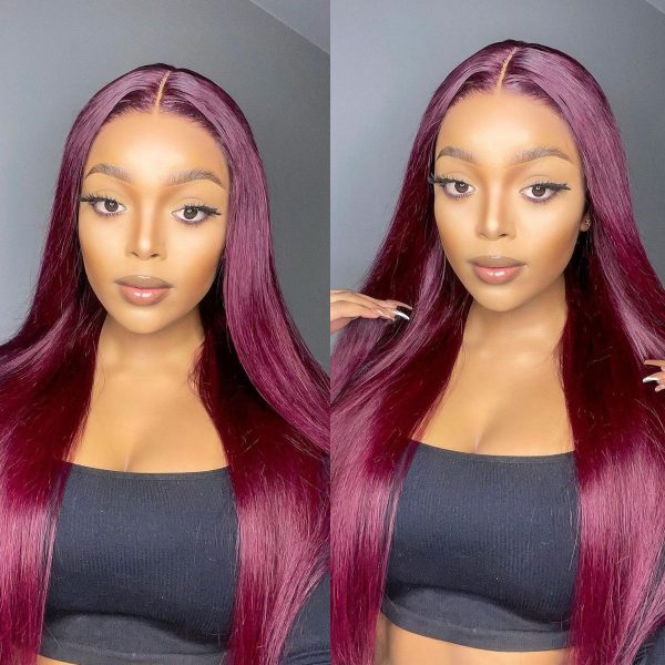 99J Color Burgundy Straight Hair HD Lace Front Wig | 180% Density