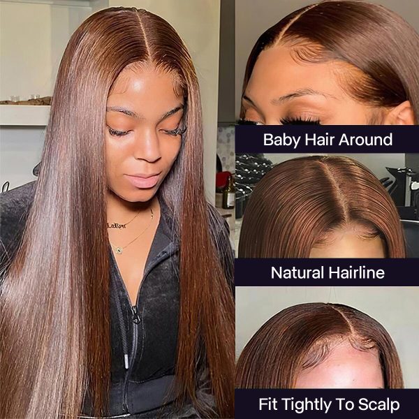 #4 Brown Color 13x4 Straight HD Lace Front Wig 180 Density