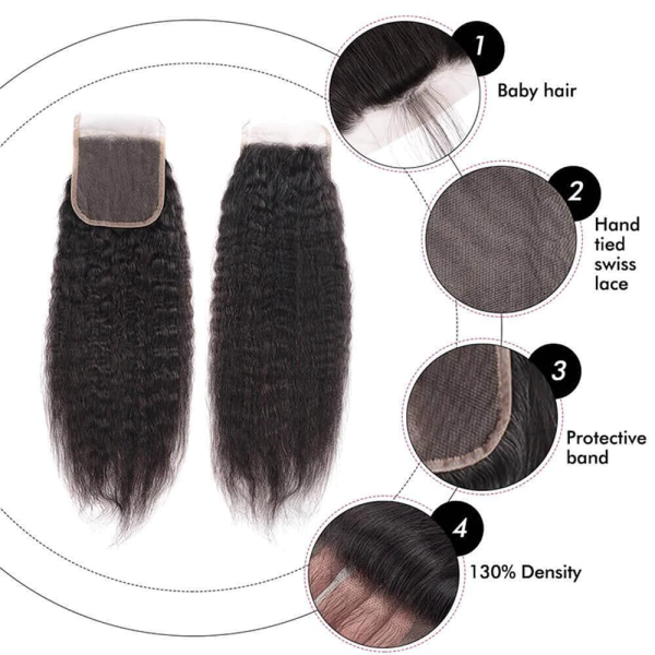 12A Grade Human Hair Yaki Straight 3 Bundles With Closure Brazilian Remy Human Hair