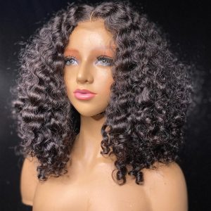 Short Glueless Deep Curly HD Lace Wig 180% Density