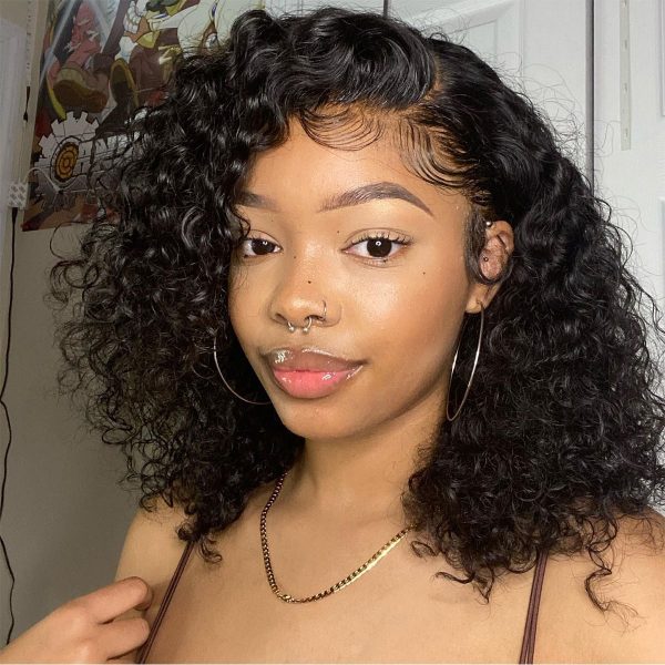 Short Glueless Deep Curly HD Lace Wig 180% Density