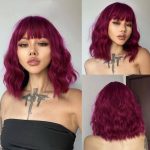 99J Burgundy Loose Deep Wave Short Bob Wigs With Bang Full Machine Made Wig