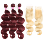 Burgundy Hair Bundles 12A With Honey Blonde 4x4 Transparent Lace Closure Body Wave Human Hair