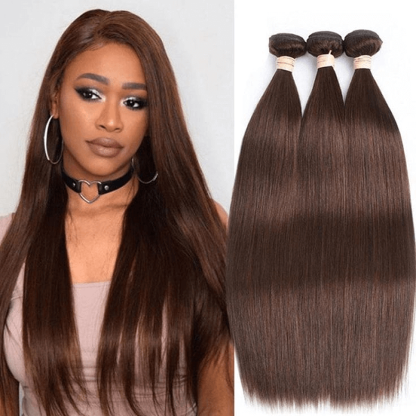 Dark Brown #4 Color 12A 3Bundles With Free Part 4x4 Human Hair Lace Closure Free Shipping