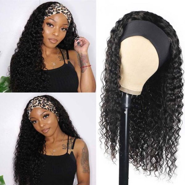 Headband Deep Wave Human Hair Wigs | 150 Density No Glue Silk Scarf