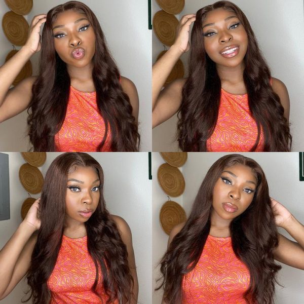 4x4 Transparent Lace Closure Wigs Color #4 Chestnut Brown Human Hair Wig Bleach knots With Baby Hair