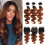 3Bundles 1B/30 Ombre Human Hair Weaves With Virgin Human Hair Closure