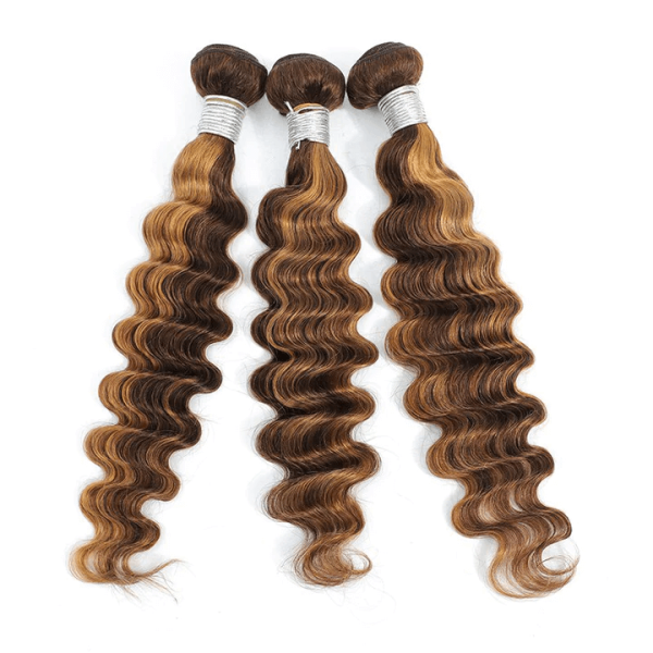 Piano Color #4/27 Deep Wave 3 Bundles With Swiss Lace Closure 12A Grade Brazilian Remy Human Hair