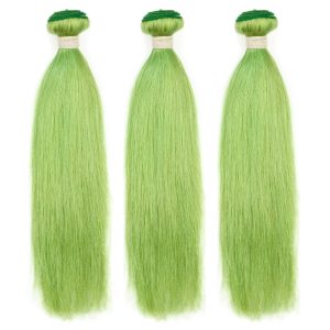 Human Hair 3 Bundles Straight Hair Weave Biscay Green Color