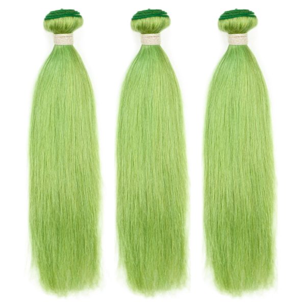 Human Hair 3 Bundles Straight Hair Weave Biscay Green Color