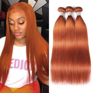 Straight #350 Orange Ginger Hair Bundles 3pcs Deal Double Weft Natural Human Hair Extensions
