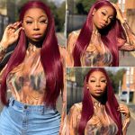 Remy Human Hair Bundles With Closure Straight Hair Burgundy Remy Peruvian Dyed 3 Bundles With Frontal 4x4 Brazilian Human Hair 99J