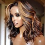 Body Wave Black Wig with Blonde Highlights Shoulder Length HD Lace Wig