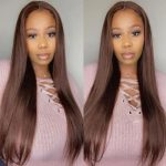 Youtuber Same #4 Color Chestnut 13x4 Transparent Lace Frontal Wig Honey Brown Color Wig