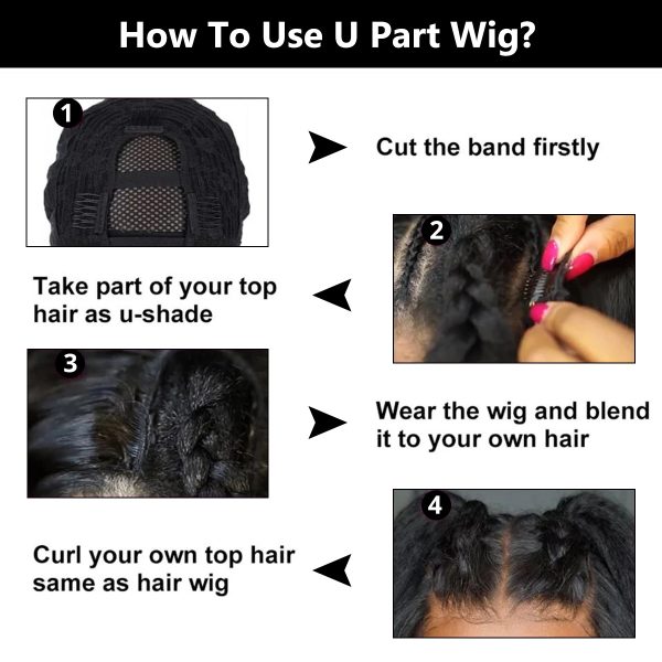 U Part Wig Kinky Straight Hair Yaki Bob Wigs