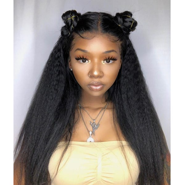 Kinky Straight 360 HD Lace Frontal Wig Yaki Virgin Human Hair Wig