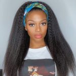 Headband Kinky Straight Human Hair Wigs 150 Density No Gel No Glue Silk Scarf