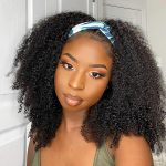 Headband Kinky Curly Human Hair Wigs 150 Density No Gel No Glue Silk Scarf