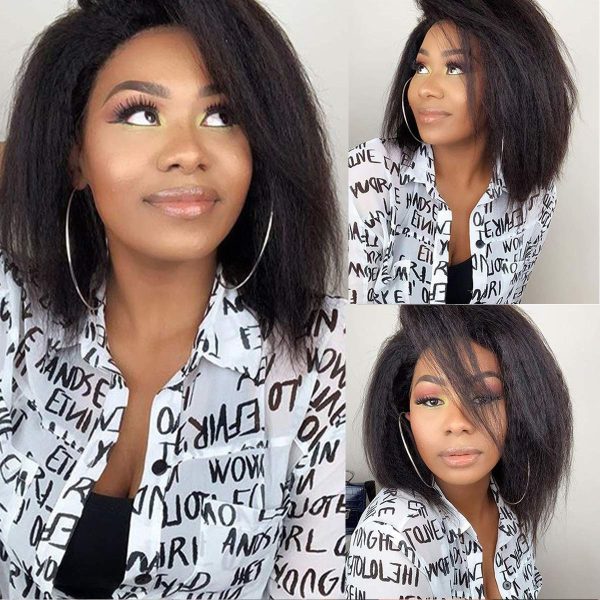 U Part Wig Kinky Straight Hair Yaki Bob Wigs