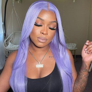 New Light Lavender Wig Straight/Body Wave Human Hair Wigs Glueless Transparent HD Lace Wigs