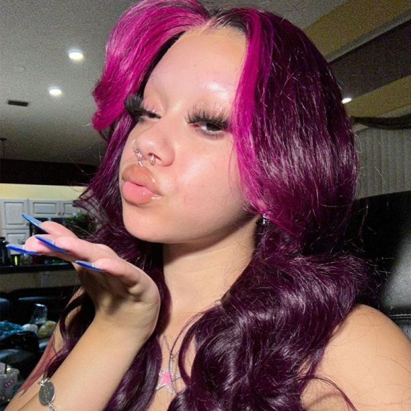 13x4/13x6 Lace Front Side Part Highlight Money Piece Pink Purple Human Hair Wig Hd Transparent Lace Body Wave Wig