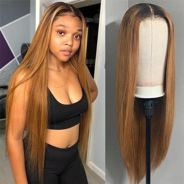 Highlight Balayage Ombre Straight/Body Wave 13x4 Lace Frontal Wig Transparent Balayage Lace Front Human Hair Wigs