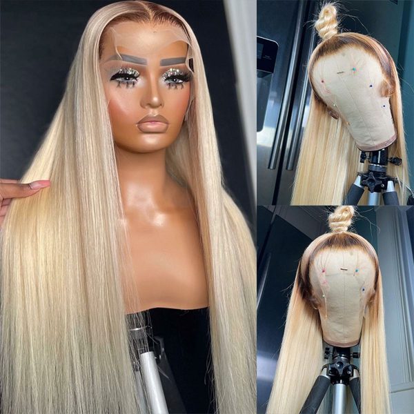 613 Blonde Wig With Dark Roots Human Hair 13x4 HD Lace Front Wigs