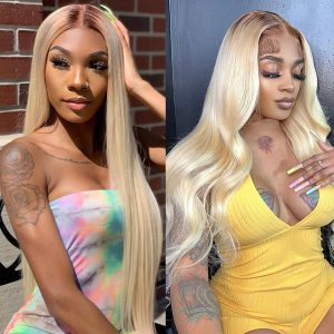 613 Blonde Wig With Dark Roots Human Hair 13x4 HD Lace Front Wigs