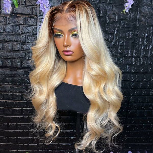 613 Blonde Wig With Dark Roots Human Hair 13x4 HD Lace Front Wigs