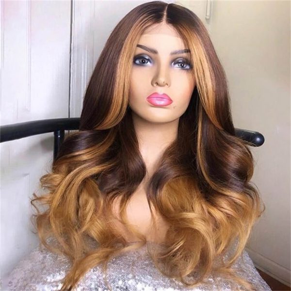 T2/27 Body Wave Ombre HD Lace Front Wigs Bangs with Highlights