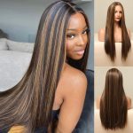 32inch Balayage Highlight Hair 13x4 Transparent Lace Front Human Hair Wigs Pre Plucked Honey Blonde Brown Wigs With Baby Hair