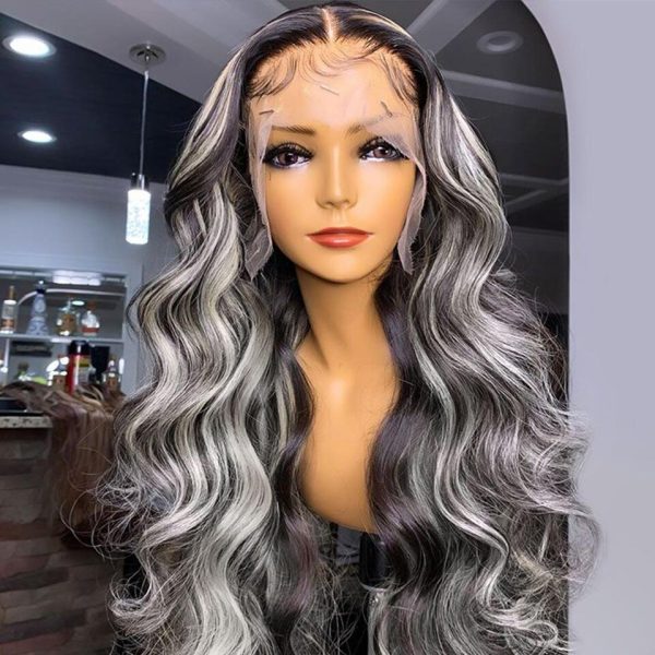 Platinum Blonde Highlights Straight Mixed Color Human Hair Wigs Long 32inch 13x4 Body Wave /Straight Lace Front Wig