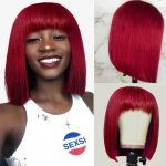 Straight Red Bob Wigs with Bangs | Full Machine Made Wig