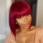 Straight Red Bob Wigs with Bangs | Full Machine Made Wig