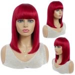 Straight Red Bob Wigs with Bangs | Full Machine Made Wig