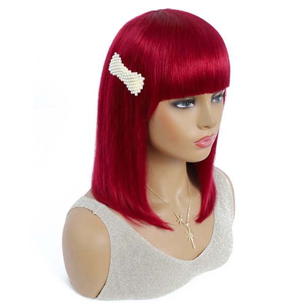 Straight Red Bob Wigs with Bangs | Full Machine Made Wig