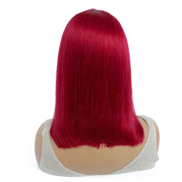 Straight Red Bob Wigs with Bangs | Full Machine Made Wig