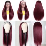 Headband 99J Straight Human Hair Wigs 150 Density No Gel No Glue Headband Wig