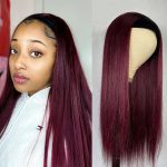 Headband 99J Straight Human Hair Wigs 150 Density No Gel No Glue Headband Wig