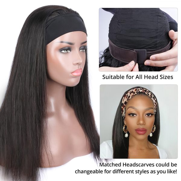 Straight Headband Glueless Human Hair Wigs | No Glue Silk Scarf