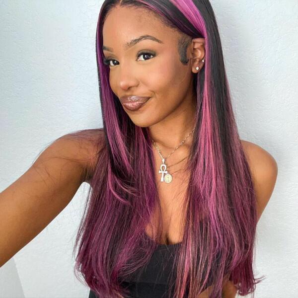 Transparent 4x4 5x5 13x4 13x6 Lace Front Wig Black Hair With Purple Highlights Straight/Body Wave Human Hair Wigs