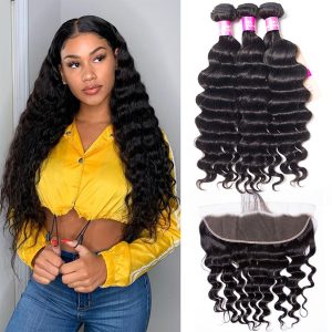 Loose Deep 3 Bundles With 13x4 HD Lace Frontal Ear to Ear Lace Frontal With Bundles