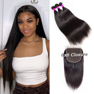 6x6 HD Lace Closure with 3 Bundles Brazilian Straight Hair