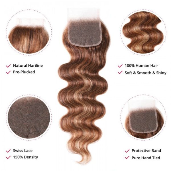 12A Body Wave Hair Honey Blonde Piano 3Bundles With Transparent Lace Closure Deal Free Shipping