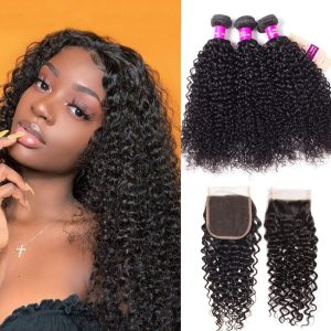 Curly Wave 3 Bundles With 4x4 HD Lace Closure