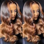 T2/27 Body Wave Ombre HD Lace Front Wigs Bangs with Highlights