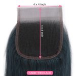 Human Hair 3 Bundles with Closure Straight Hair Weave Ink Blue Jade Shade Dark Green  Color