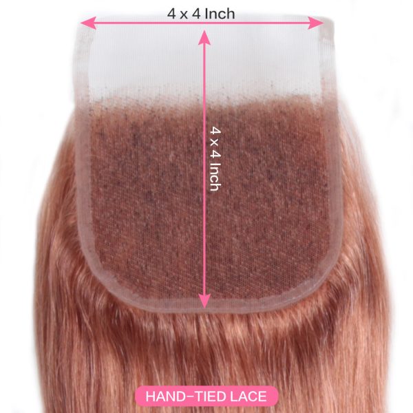 Straight Bundles With Closure Remy Human Hair Weave 3 bundles with 4*4 Lace Closure Pink Color